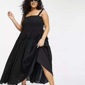 ASOS DESIGN Curve shirred cami midi sundress with raw edges in black